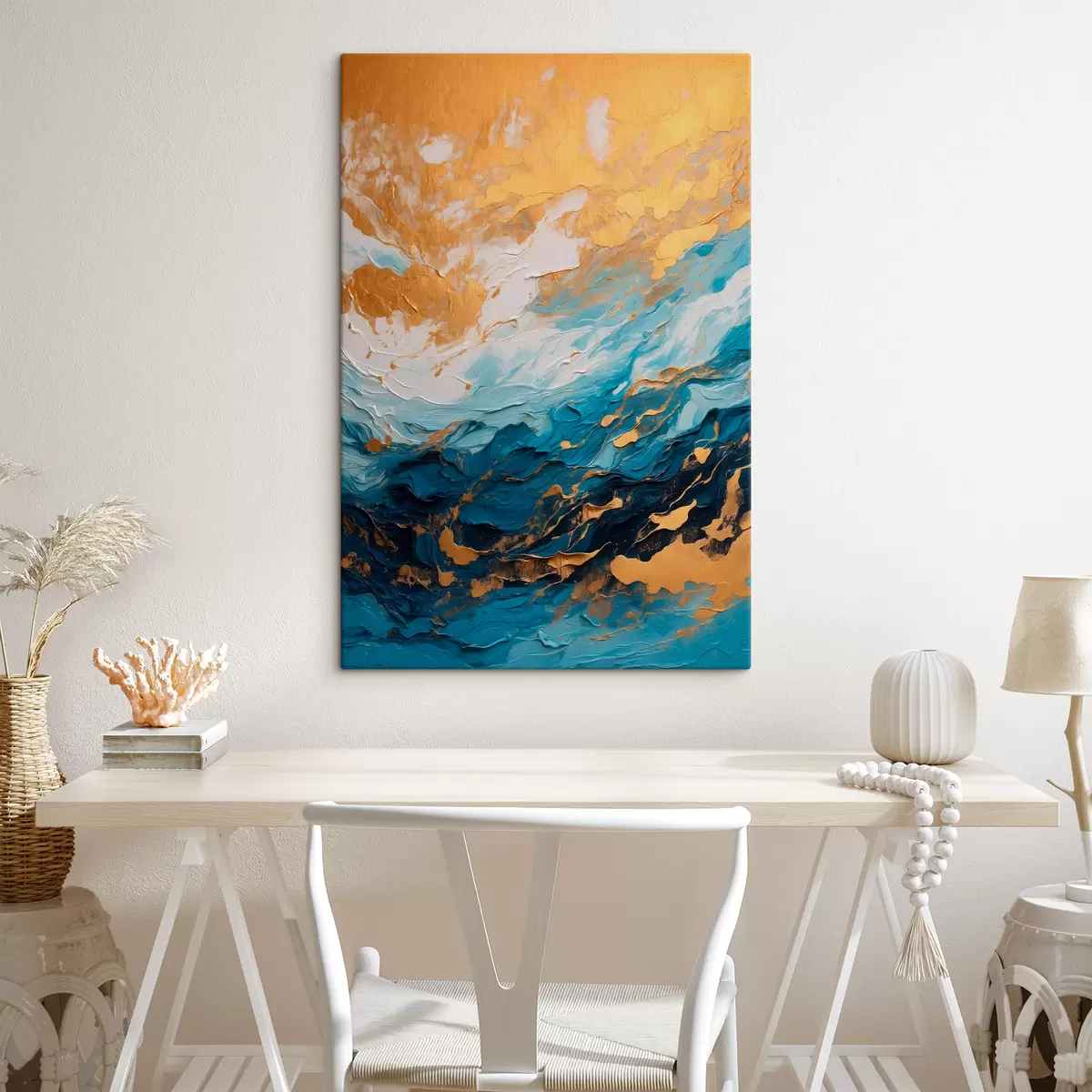 Pilt Abstraktne maal sinise ja valge värviga s40328