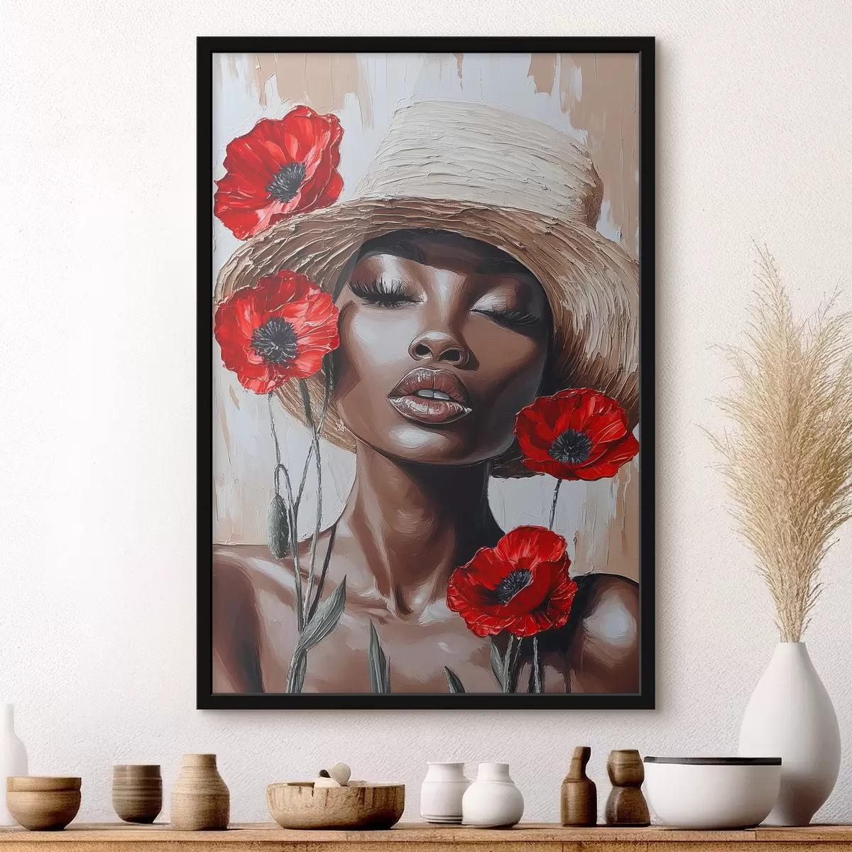 Plakat Punaste moonidega mütsiga naise portree f40350