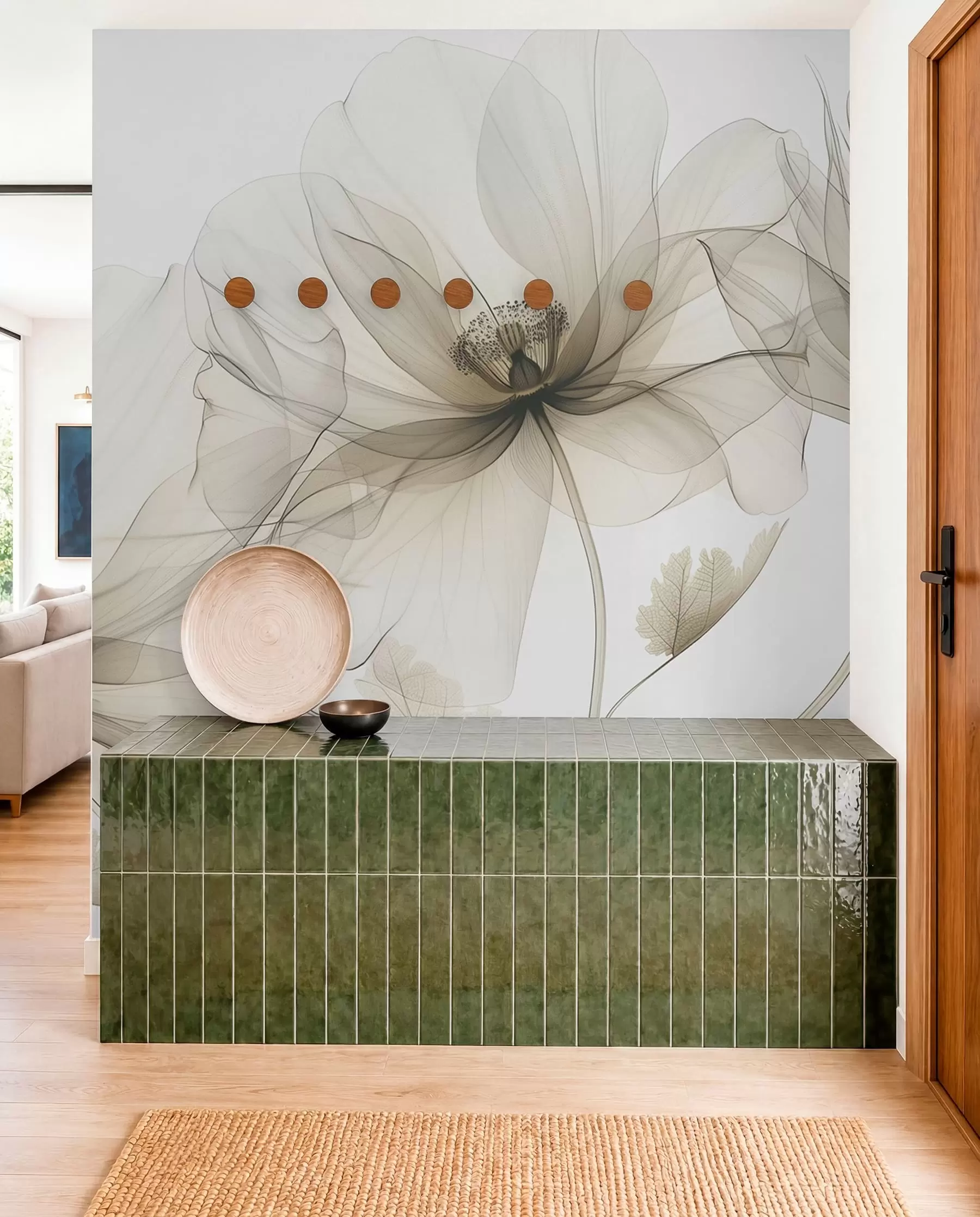 Fototapeedid Pruun läbipaistev röntgenstiilis lill valgel taustal Minimalistlik ühevärviline botaaniline disain w01482v2