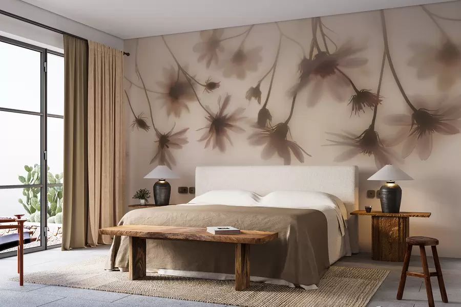 Fototapeedid Ülalt rippuvad õrnad lilled udus roosades toonides w01469