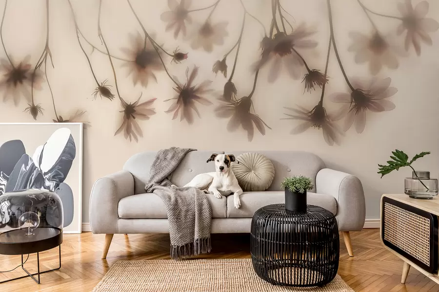 Fototapeedid Ülalt rippuvad õrnad lilled udus roosades toonides w01469