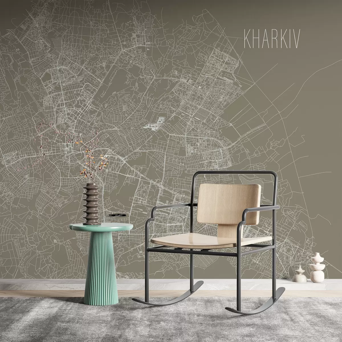 Fototapeedid Suurendatud kaart Harkivi linna portree seinamaaling pruunil taustal  w01024v1