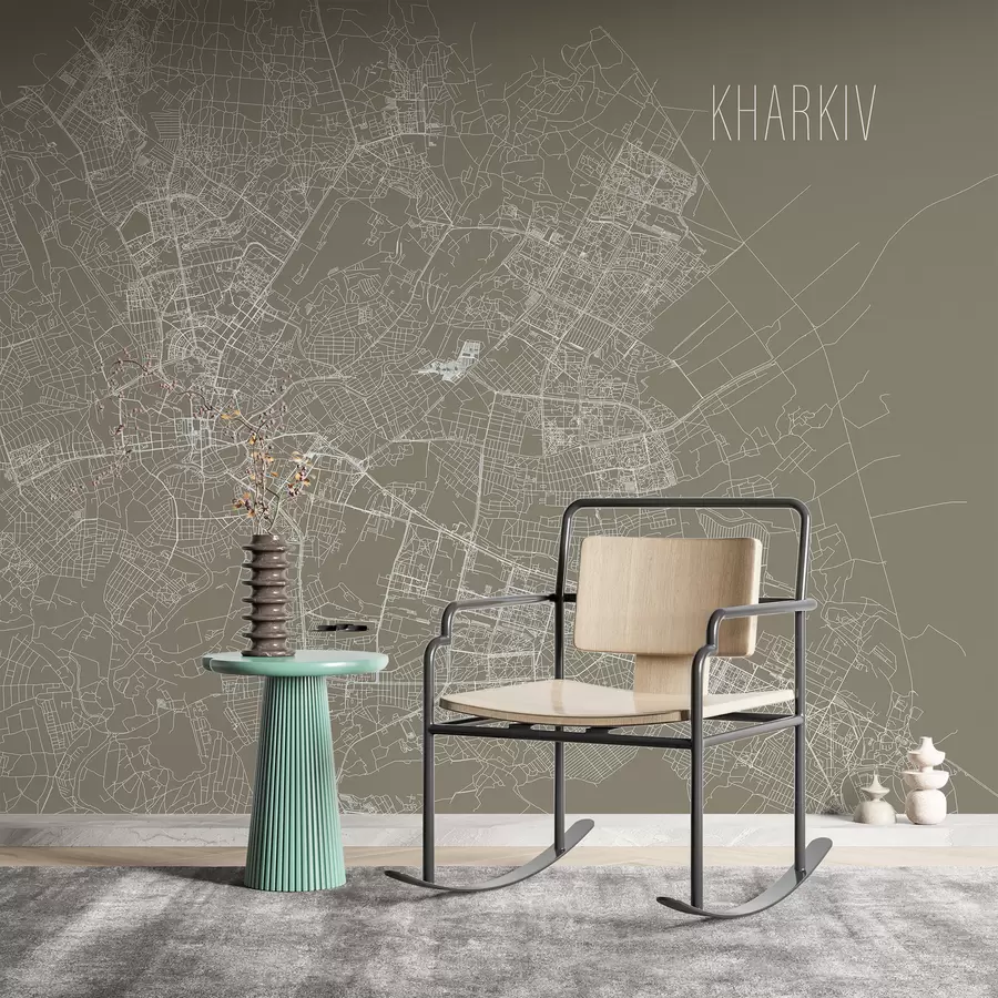 Fototapeedid Suurendatud kaart Harkivi linna portree seinamaaling pruunil taustal  w01024v1