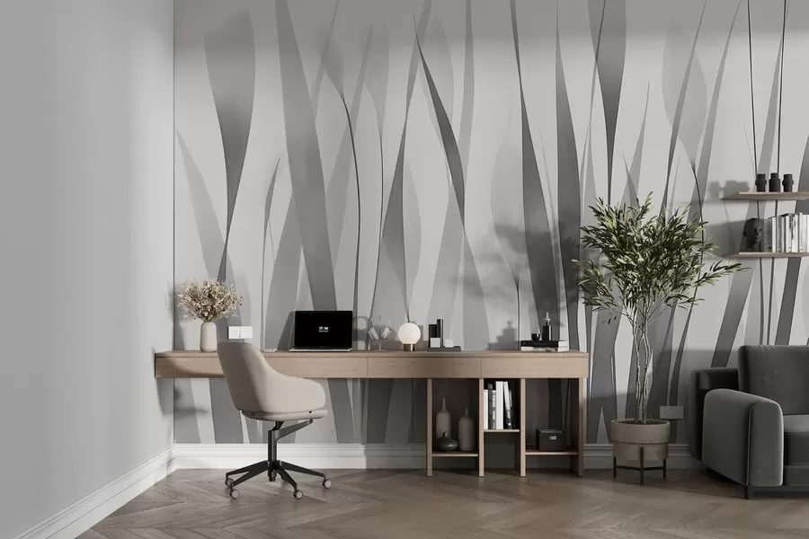 Fototapeedid Läbipaistvad lehed hallides toonides w01018v3