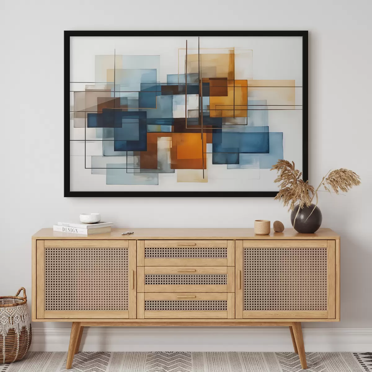 Plakat Sinise, oranži ja pruuni tooni abstraktsed geomeetrilised kujundid loovad kaasaegse minimalistliku kompositsiooni f40563