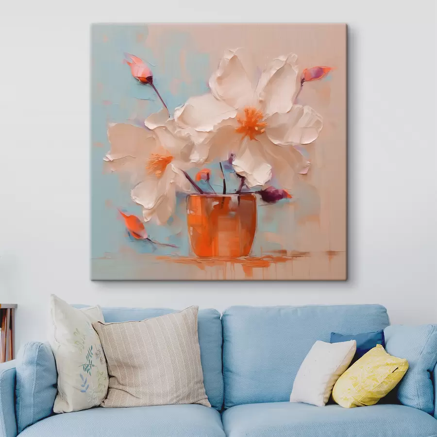 Pilt Nartsissid vaasis, valge, oranž, beež, sinine s40520