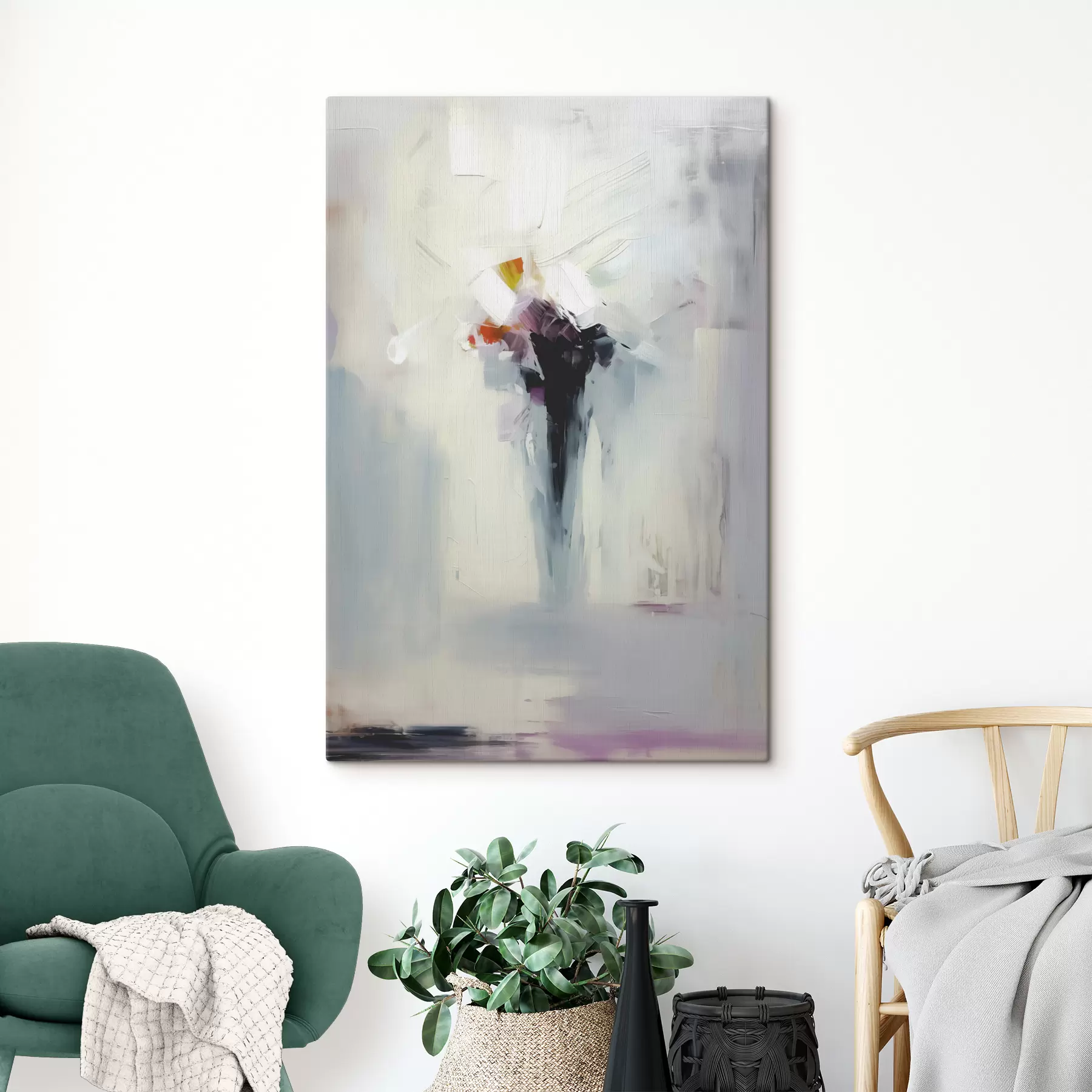 Fototapeedid Astraalabstraktsiooni must laik valge-hallil taustal, pintslitõmmete imitatsioon s40526