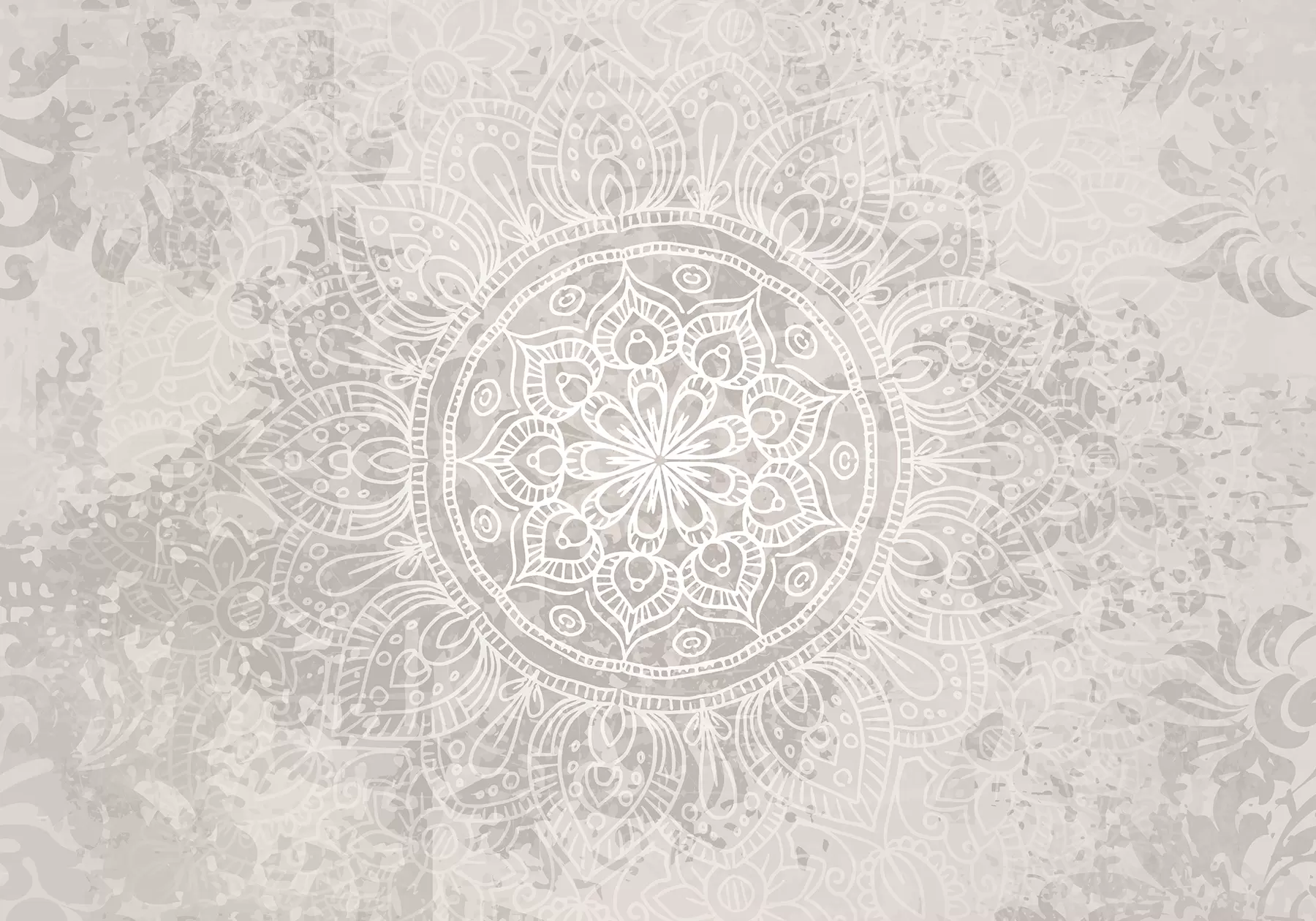 Fototapeedid Detailne valge mandala muster helehalli tekstuuriga vintage taustal w08246