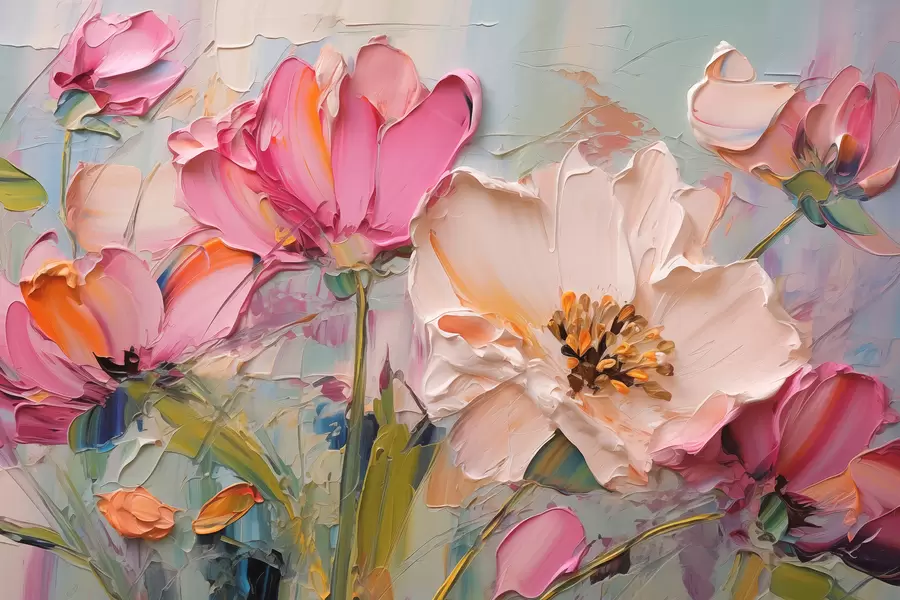 Fototapeedid Erkroosad õied helesinisel hallil taustal w01039