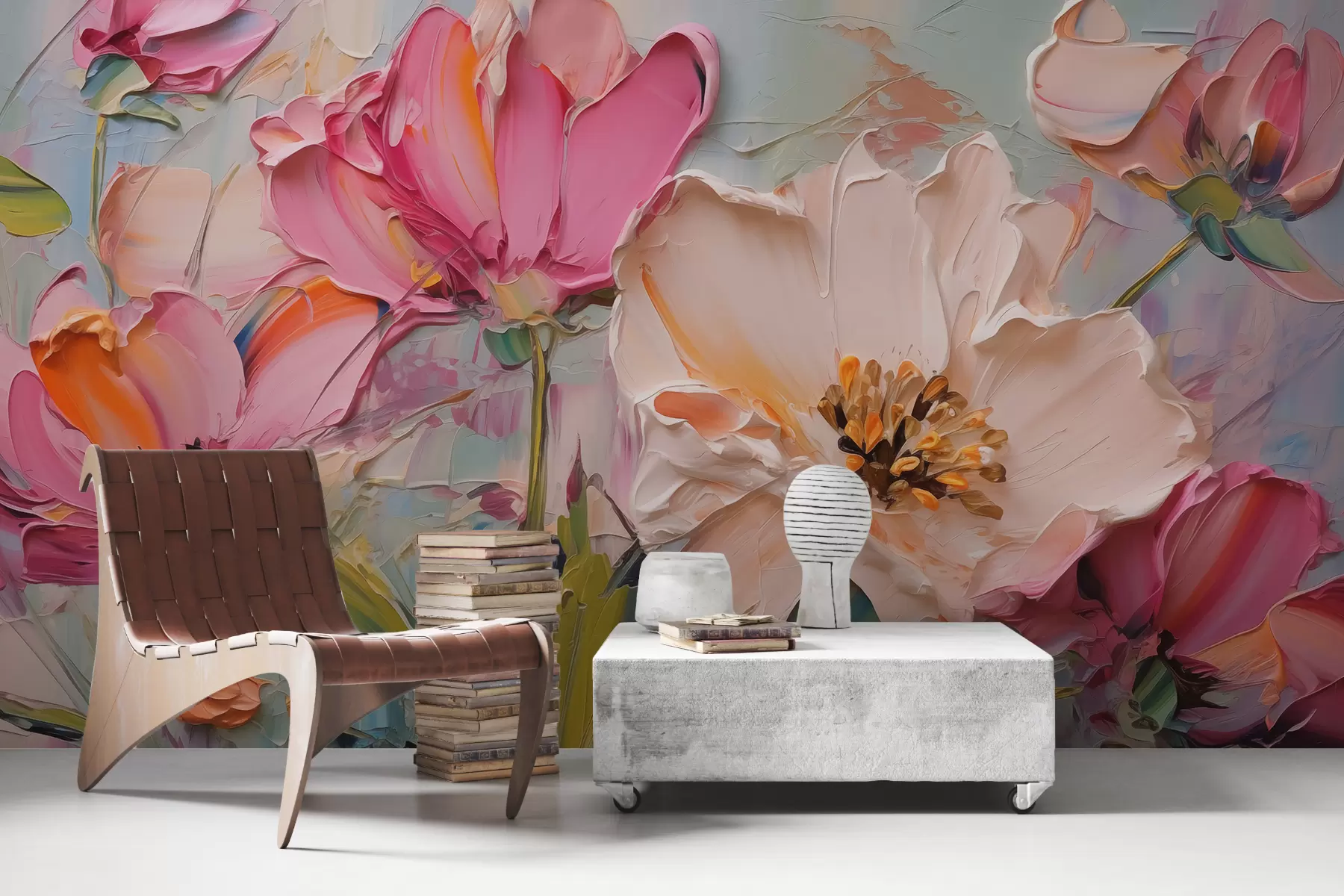 Fototapeedid Erkroosad õied helesinisel hallil taustal w01039