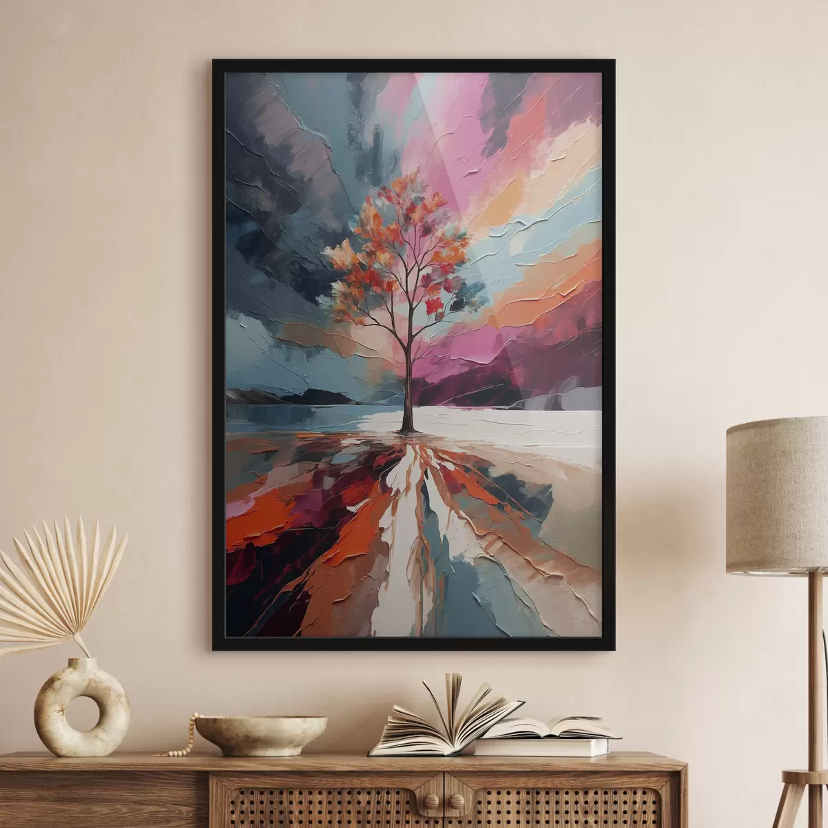 Plakat Abstraktne akrüülmaal puuga f40461