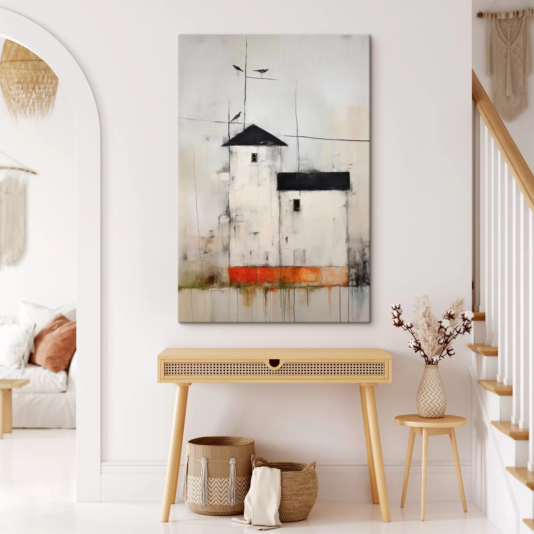 Fototapeedid Abstraktne stseen lindude ja hoonega s40685