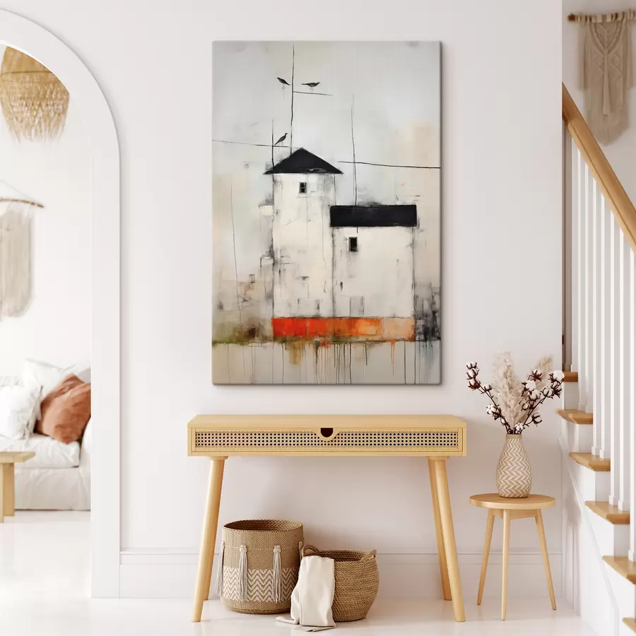 Pilt Abstraktne stseen lindude ja hoonega s40685