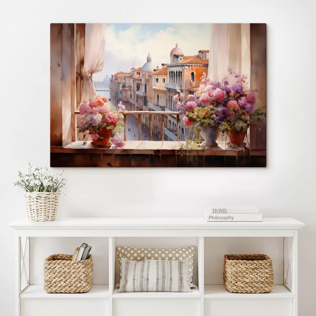 Pilt Lilled vaasidesse koos vaatega lahele Veneetsias akvarellina s40677