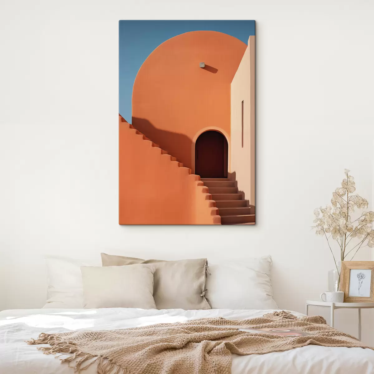 Pilt Minimalistlik arhitektuurne hoone astmetega, sinine, oranž värvus s40724