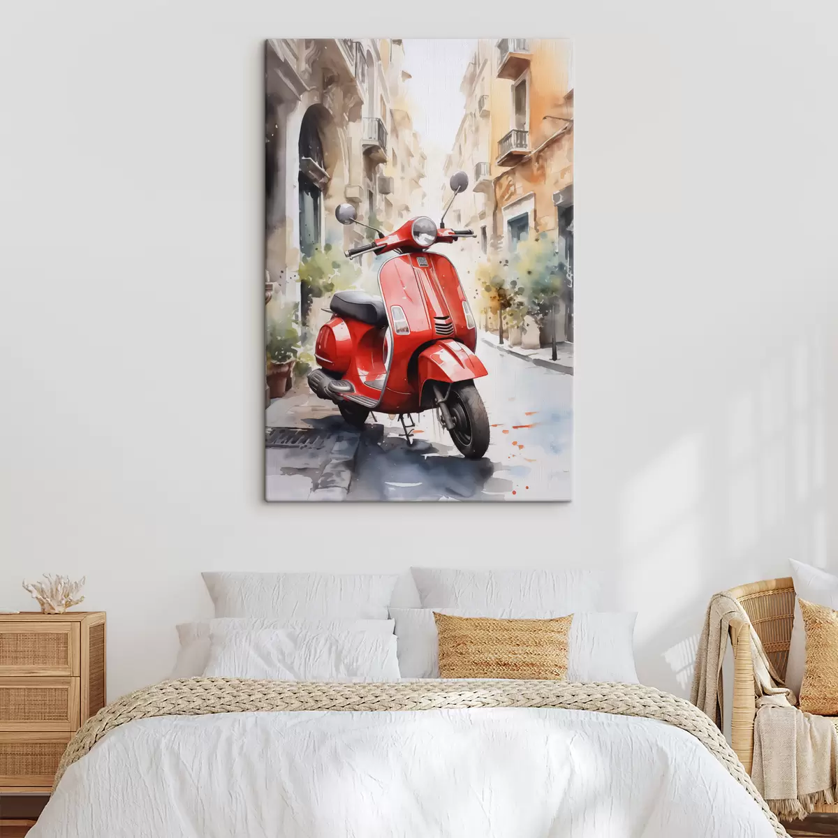 Pilt Punane mootorratas Rooma tänaval akvarellina s40728