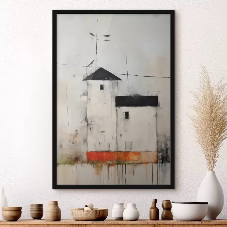 Fototapeedid Valged majad mustade katuste värvimine tekstuuri kriimustuste ja hõõrdumistega mustusest f40685