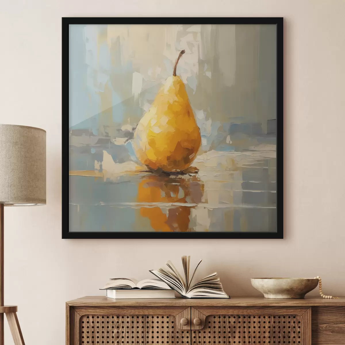 Plakat Pirn pastelsel taustal, kollane, oranž, hall värvus f40690