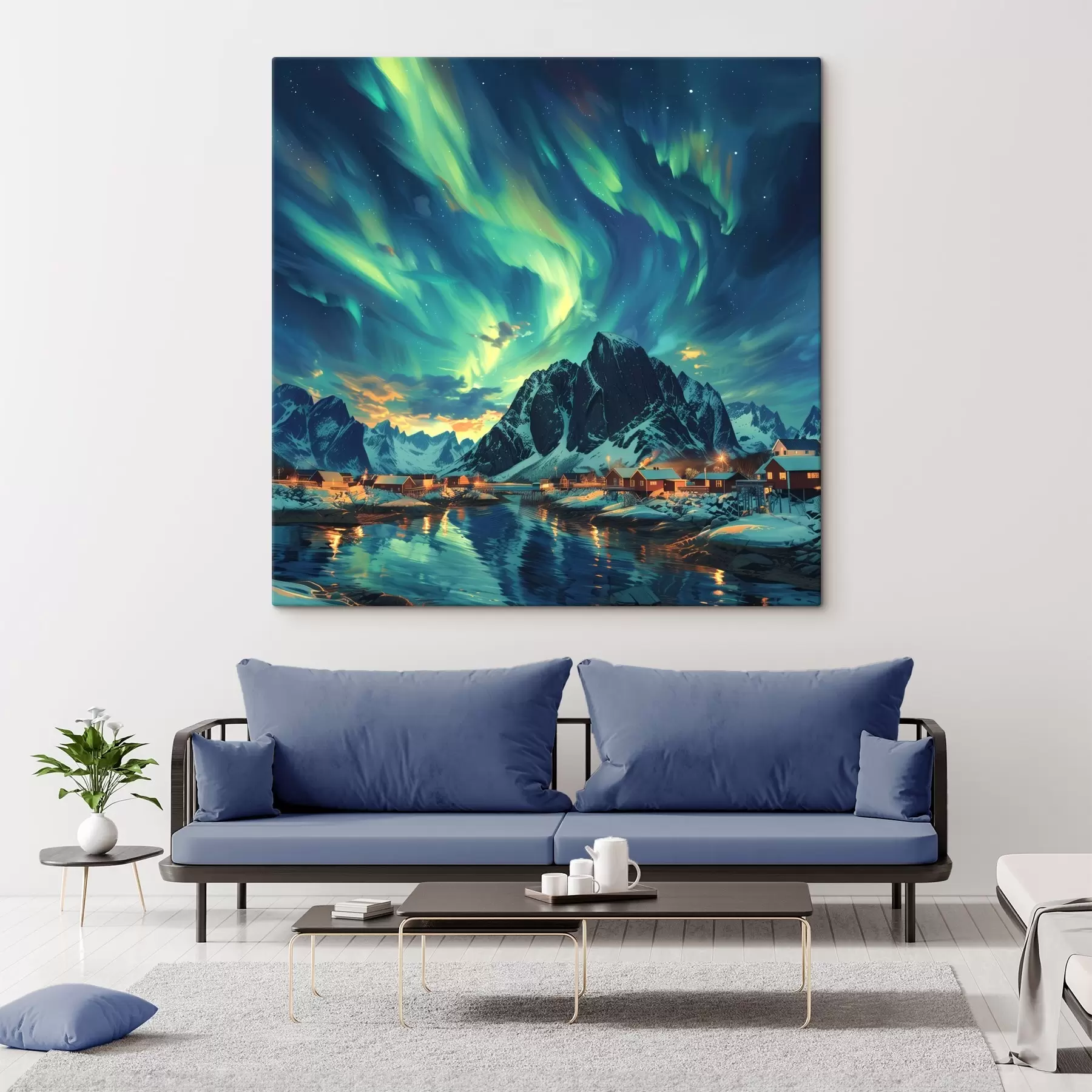 Fototapeedid Lofootide saared, põhjatuled, talveküla s40299