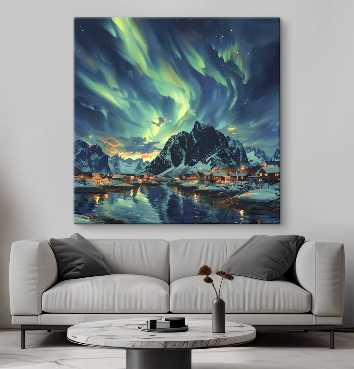 Pilt Lofootide saared, põhjatuled, talveküla s40299