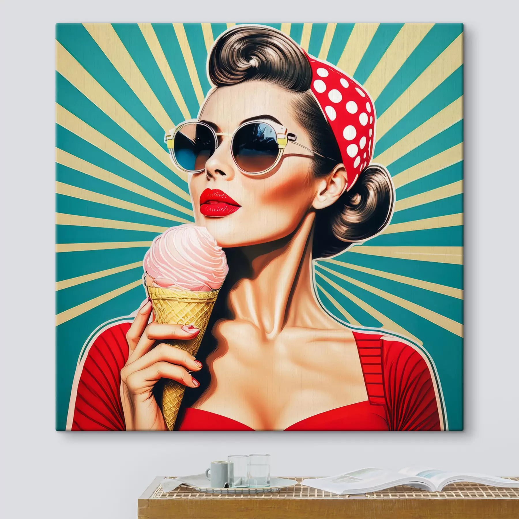 Fototapeedid tüdruk jäätisega, pop art, pin-up, retrohõnguline, retro s40718