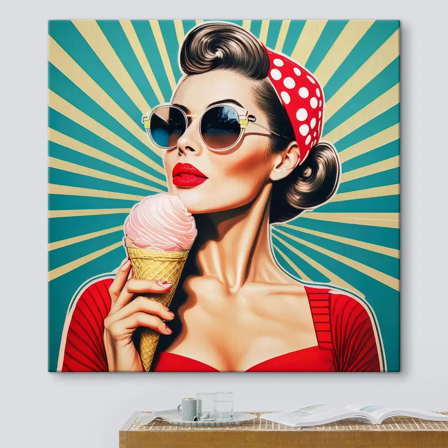 Pilt tüdruk jäätisega, pop art, pin-up, retrohõnguline, retro s40718