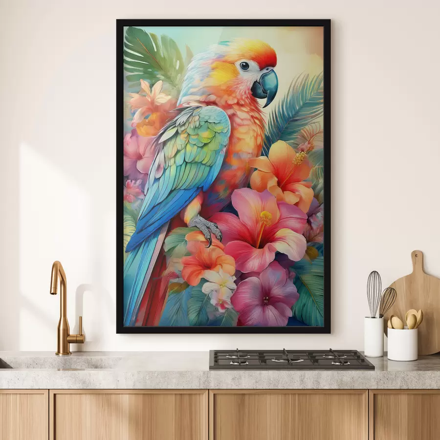 Pilt särav papagoi lilledes f40711