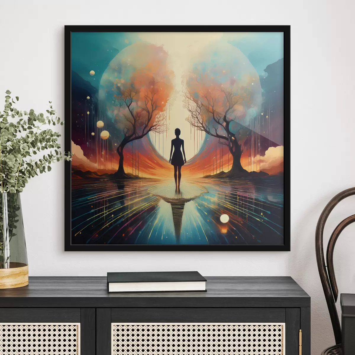 Plakat siluett puude vahel, eneseteadvus, eneserefleksioon f40713