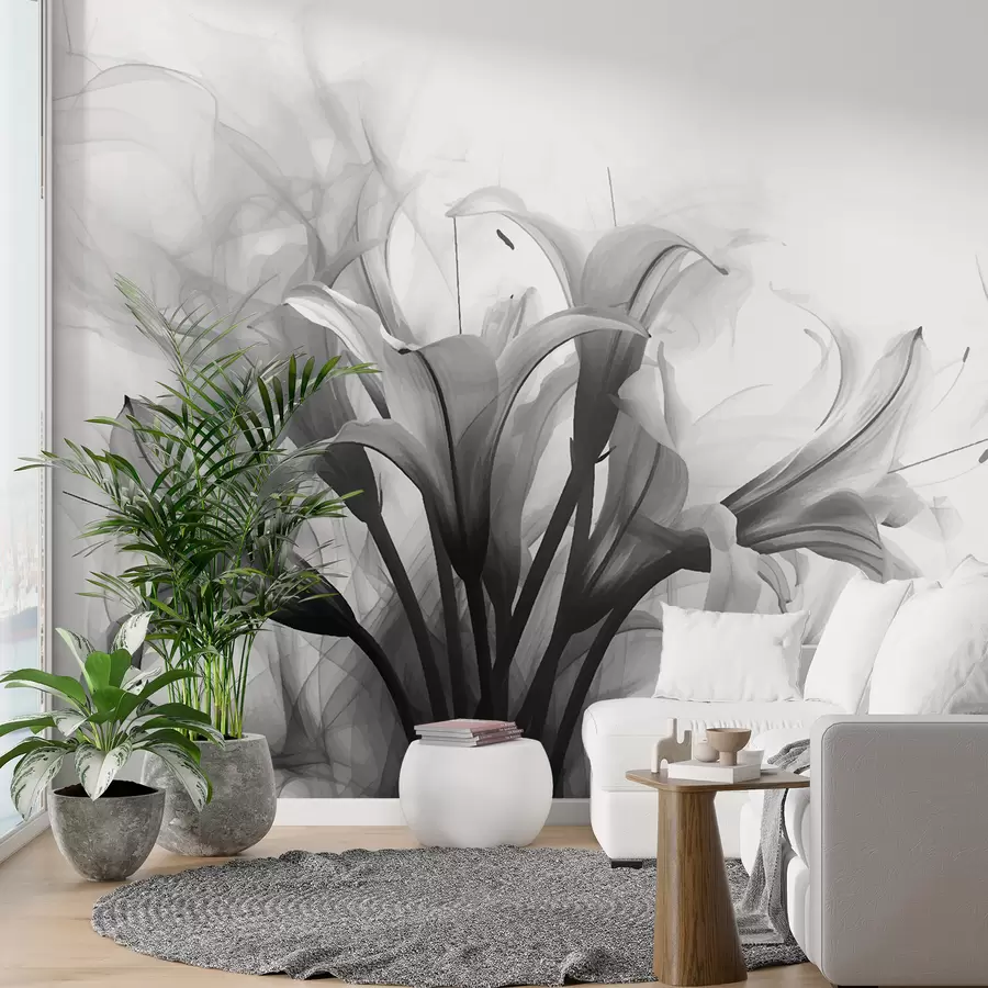 Fototapeedid Must-valged lilled w01072