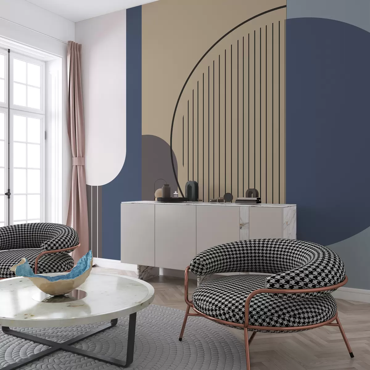 Fototapeedid Abstraktsioon,sinine,beež,ring,triibud w01566