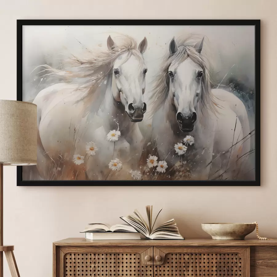 Fototapeedid Paar valgeid ja halle hobuseid marekate lähedal f40749