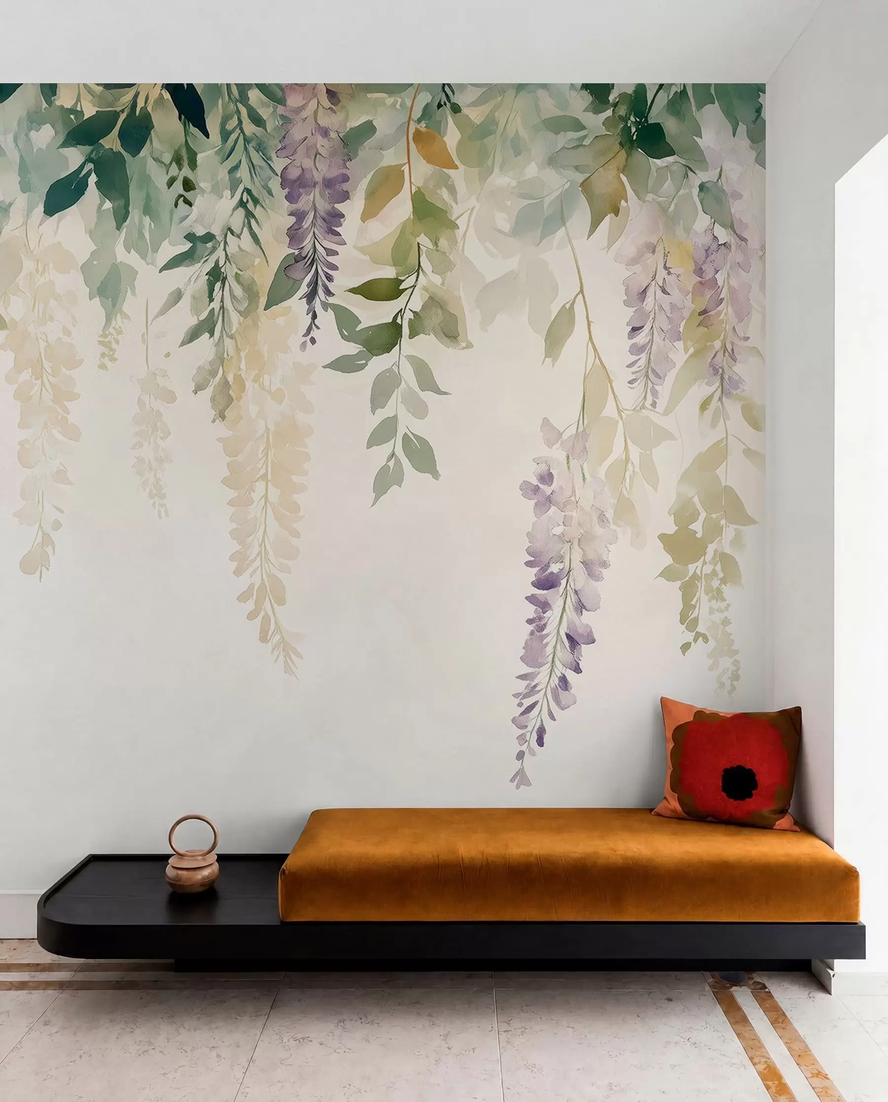 Fototapeedid Wisteria lilleornament, lilleline, akvarell, looduslikud värvid w01545