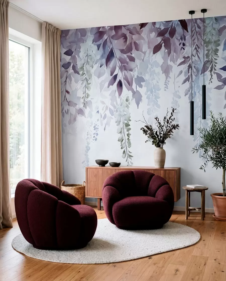 Fototapeedid Wisteria lilleornament, lilleline, akvarell, sinine ja lilla värvid w01545v1