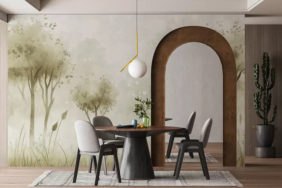 Fototapeedid Akvarell metsa muru ja puudega, roheline värvus w01546v1