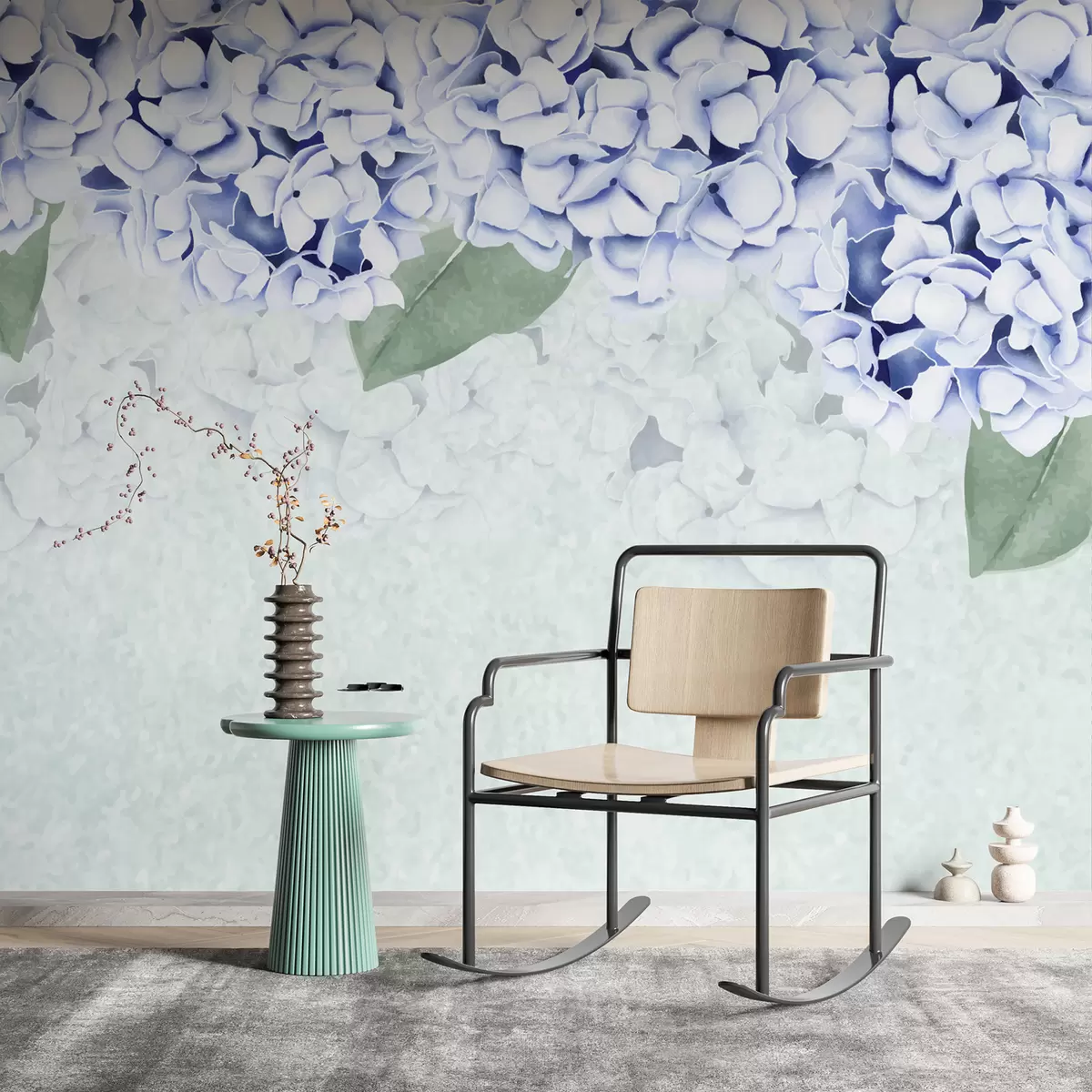 Fototapeedid hortensialilled, sinised lilled, lilled ülevalt, suured lilled w01597