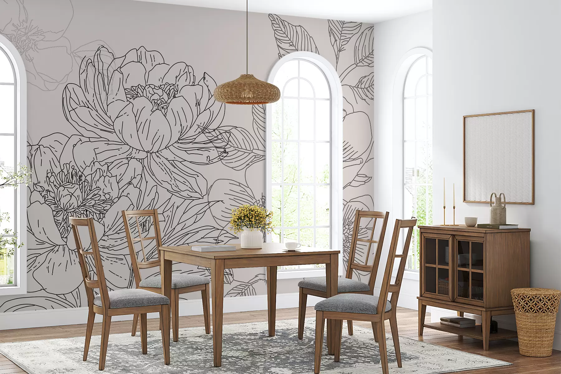 Fototapeedid Lineaarsed musta värvi lilled w01530v1