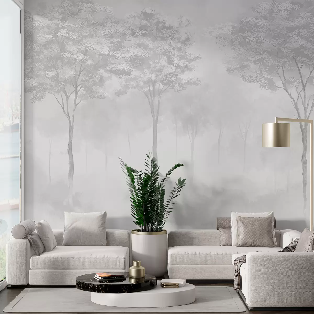 Fototapeedid Udune metsa siluett halli värvi w01599v5