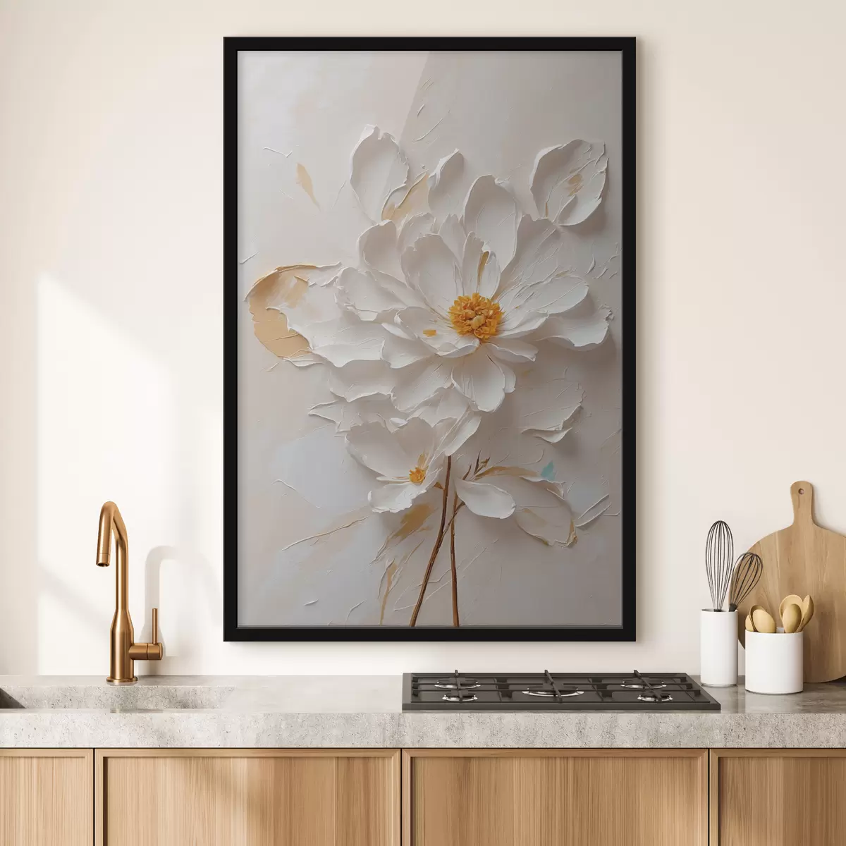 Plakat Valge lill õlis pruuniga varrega f40619