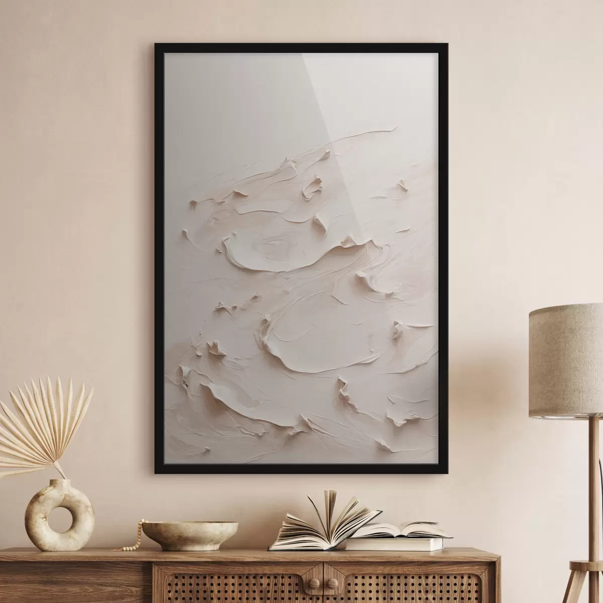 Plakat Abstraktne maal valge õlivärvidega f40623