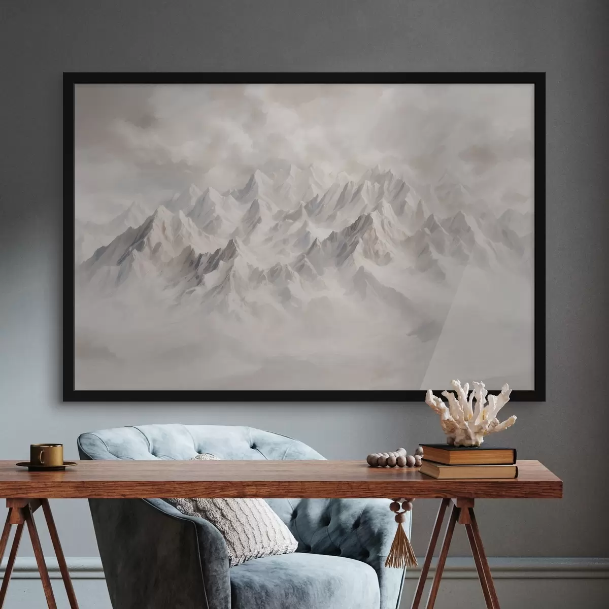 Plakat Valged lumised mäed udus f40629