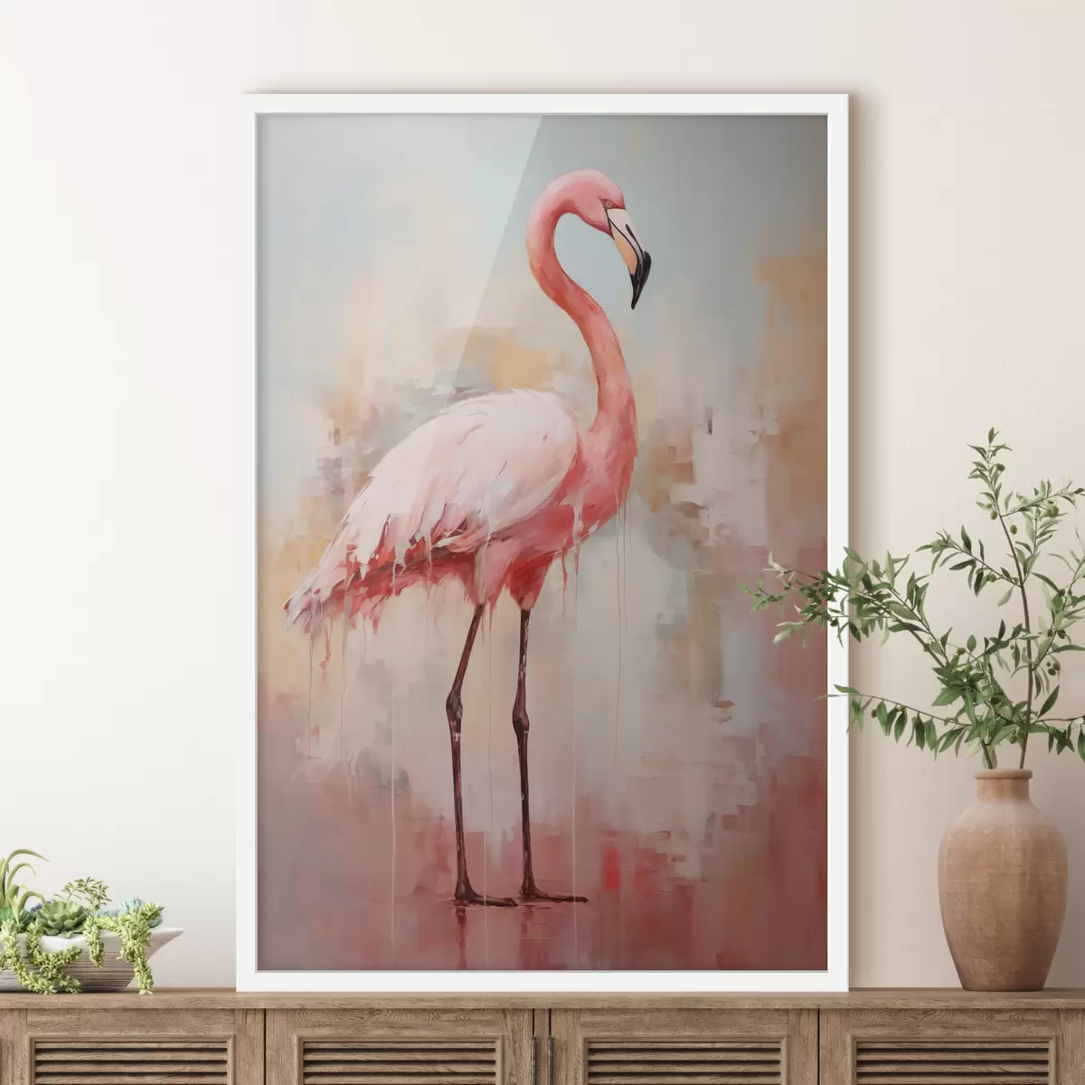Plakat Roosa flamingo abstraktsel taustal f40805
