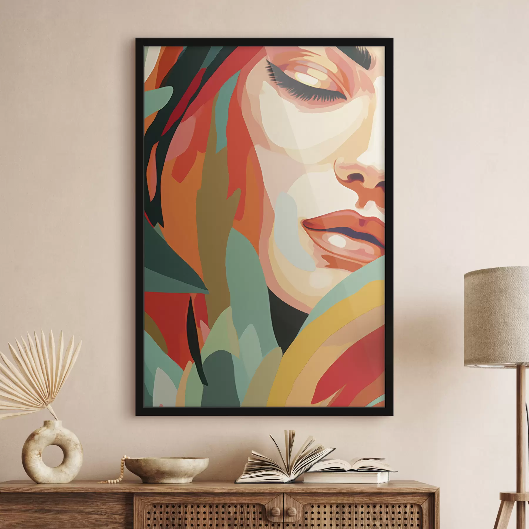 Fototapeedid Ilus naine nägu, geomeetriline abstraktsioon, lilleline, akrüüljoonistus f40815