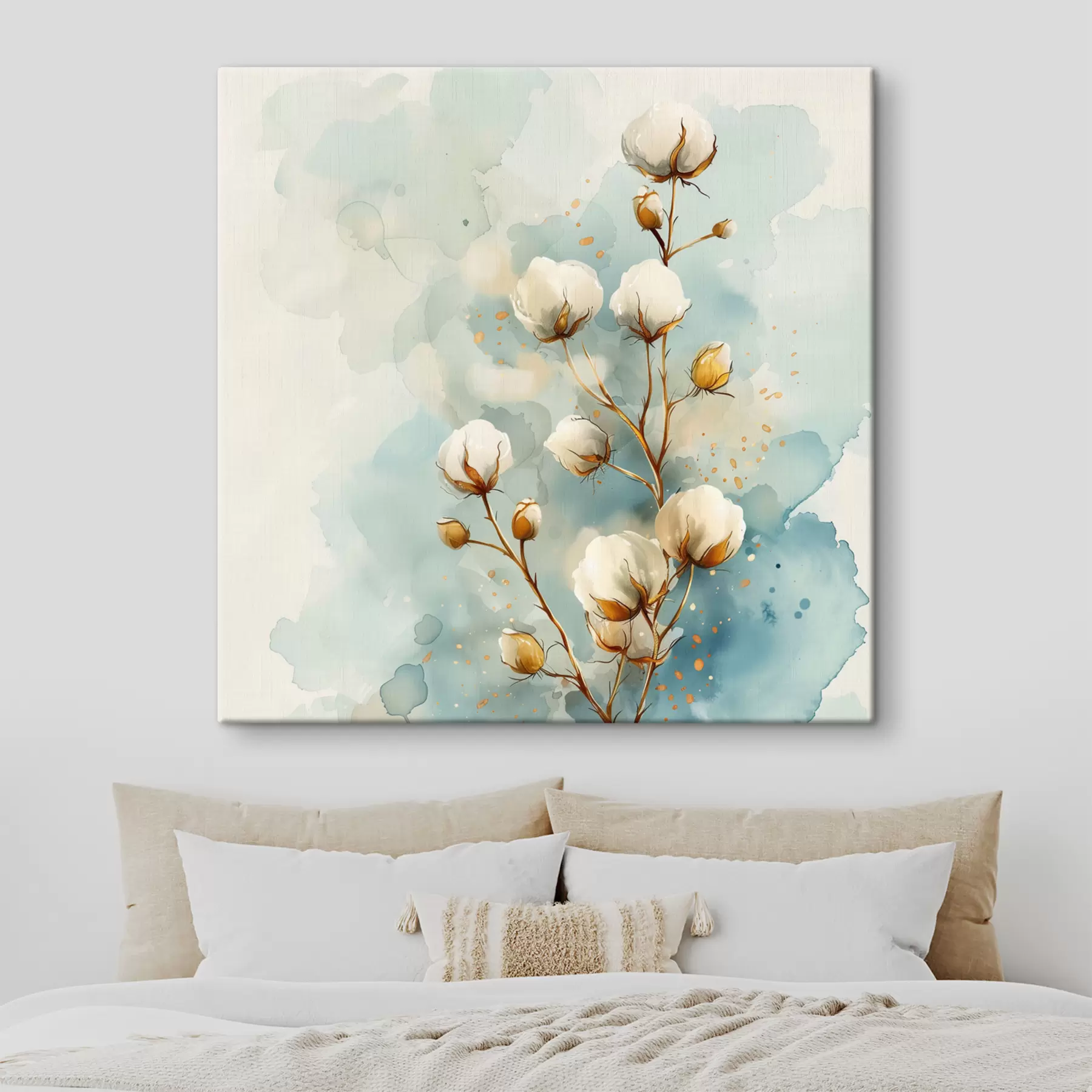 Fototapeedid Puuvillane oksake akvarellitaustal s40780