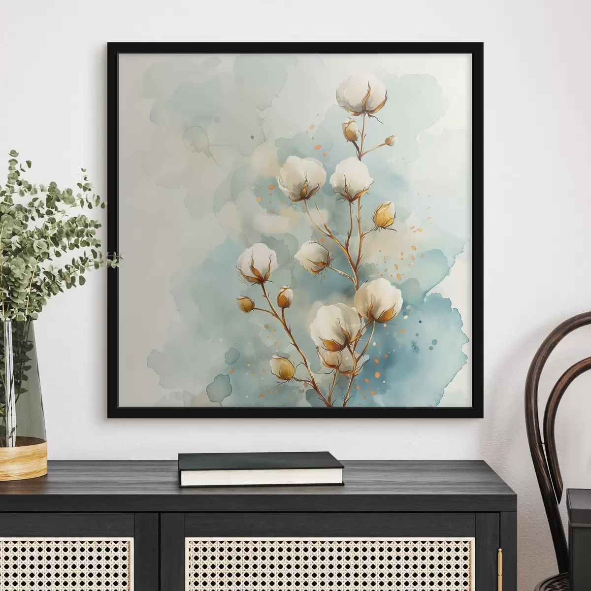 Plakat Puuvillane oksake akvarellitaustal f40780
