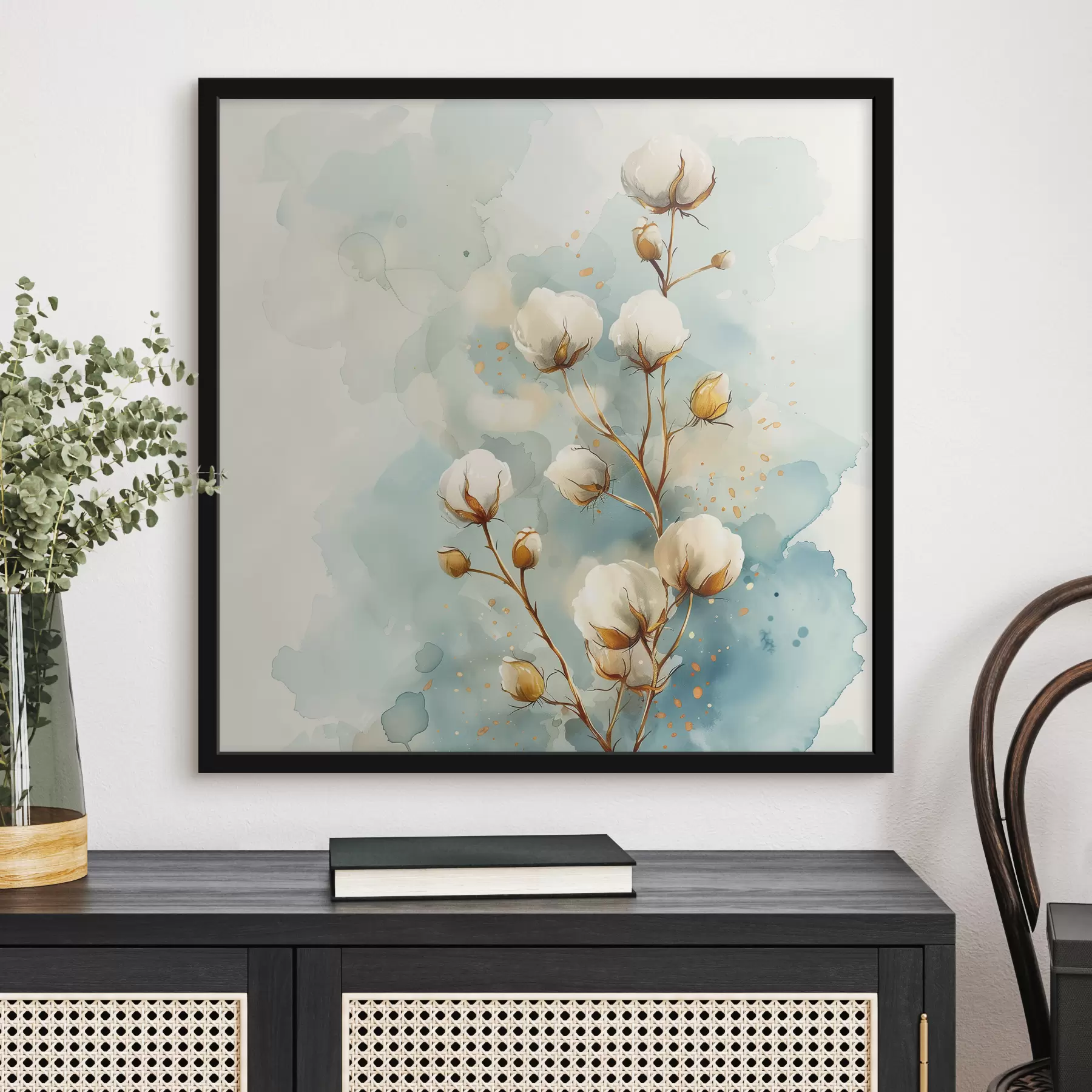 Fototapeedid Puuvillane oksake akvarellitaustal f40780