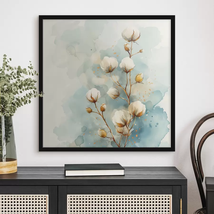 Fototapeedid Puuvillane oksake akvarellitaustal f40780