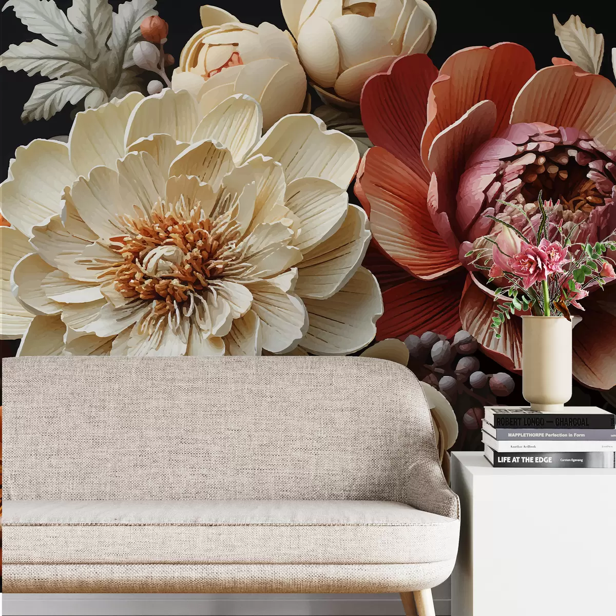 Fototapeedid Suured lilled,ploomid,tume taust,heledad lilled w01662