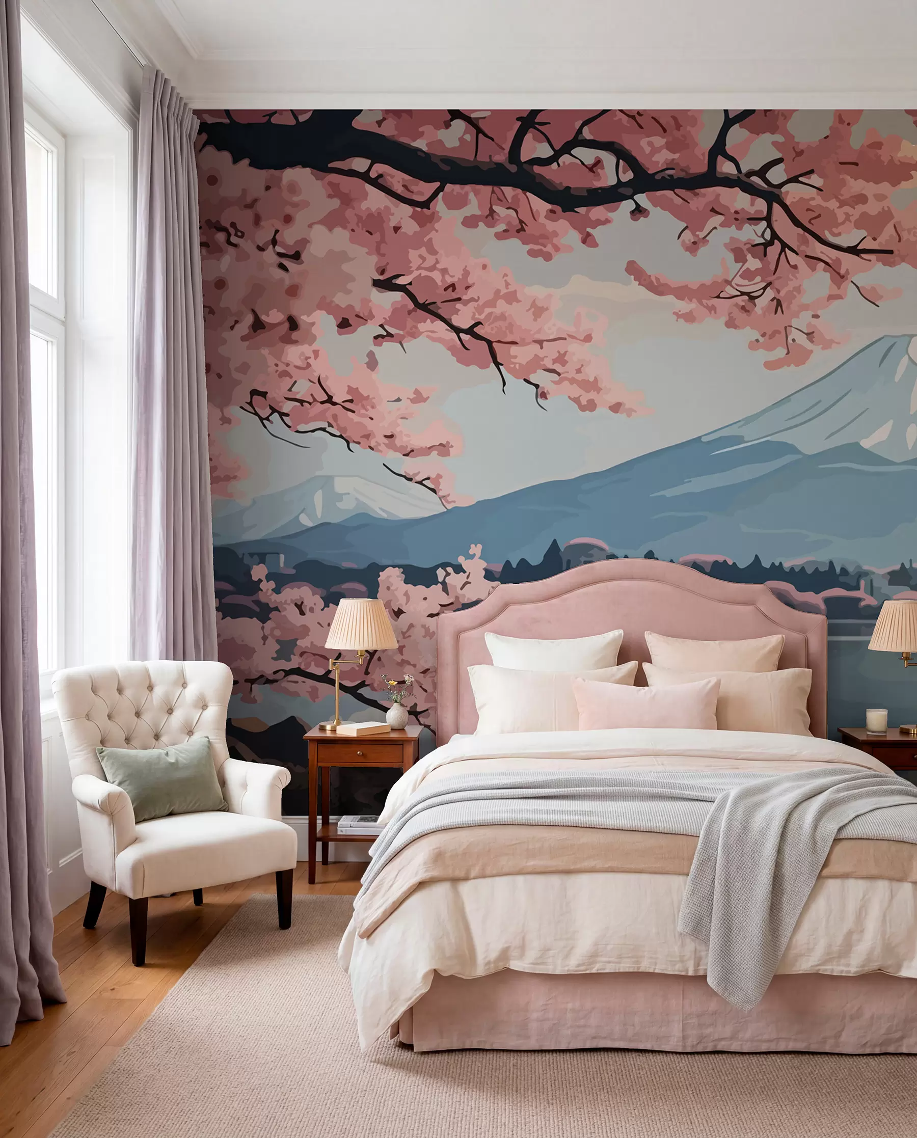 Fototapeedid Sakura, mäed, akvarell w01664