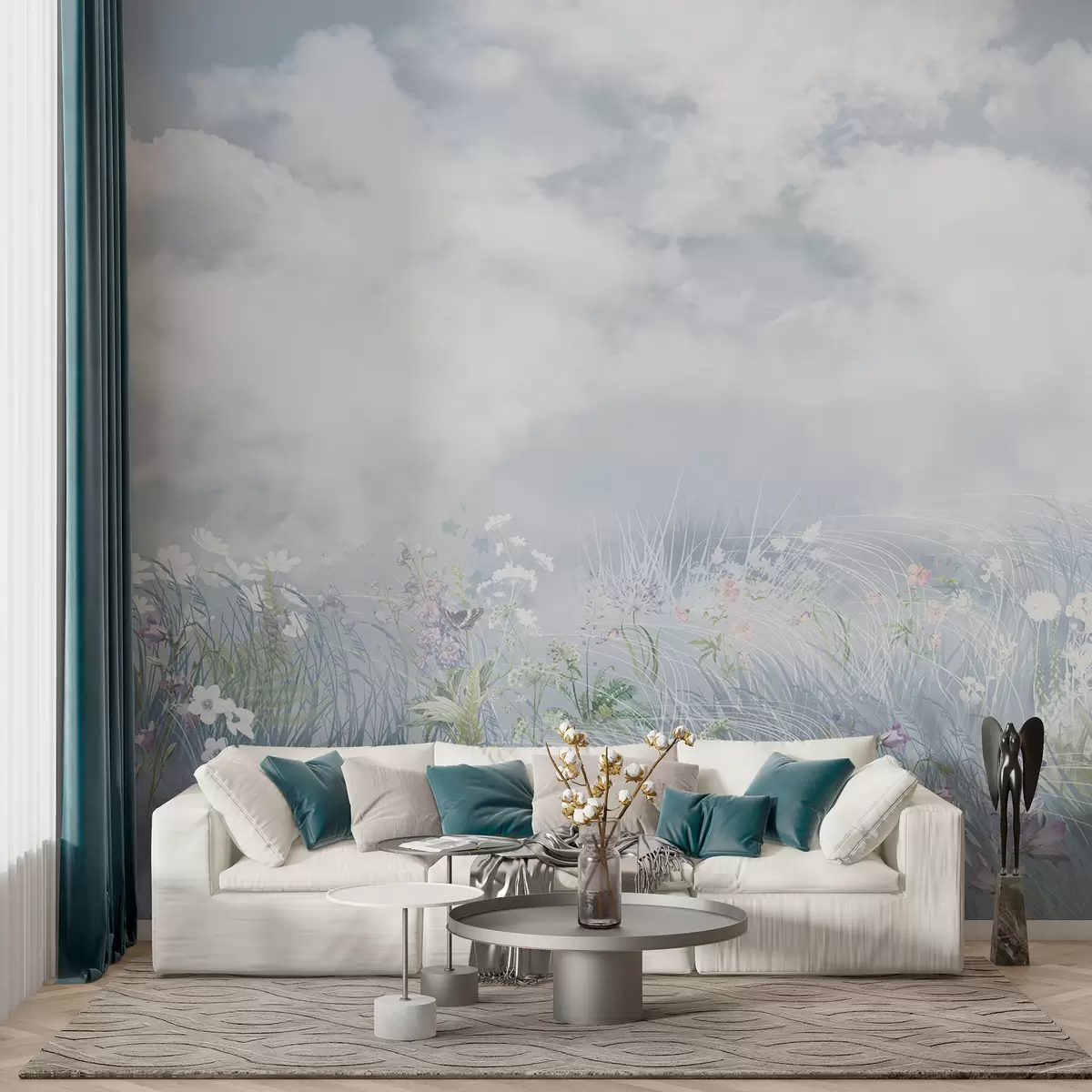 Fototapeedid Looduslilled ja rohud koos Balkani taeva ja pilvedega w01624