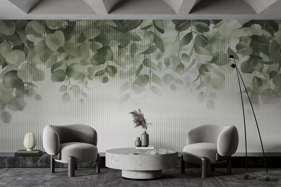 Fototapeedid eukalüpti lehed klaasi taga w01677